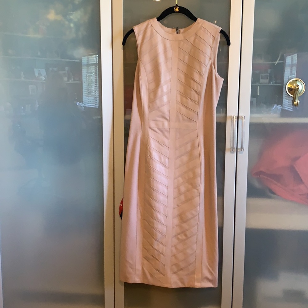 NWOT GILI size2 Faux leather & knit lined dress light pink